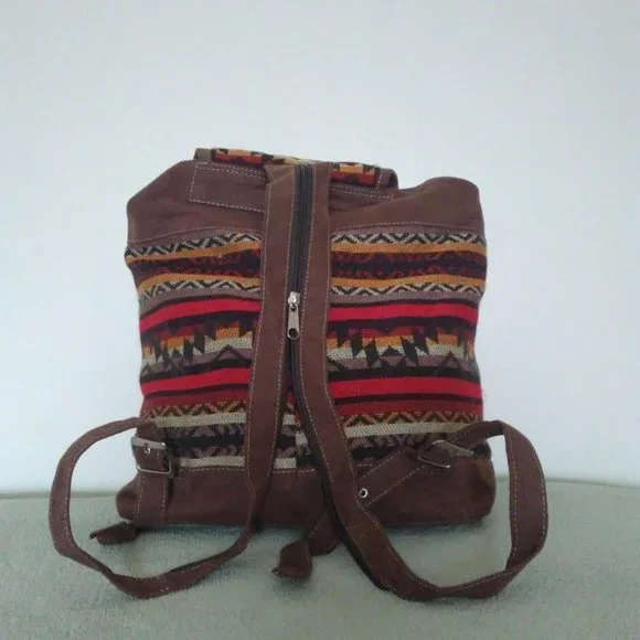 NWOT Ecuadorian Clothing Company Geomatric / Suede / Acrylic Backpack - Picture 5 of 8